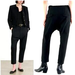 Nili Lotan 0 Slouchy $495 Virgin Wool PARIS Pants Drop Crotch Crop Black NWT!